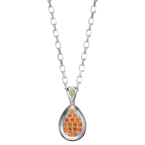 Orange & Yellow CZ Sterling Silver Teardrop Pendant Necklace & Drop Earrings Set - Picture 1 of 2